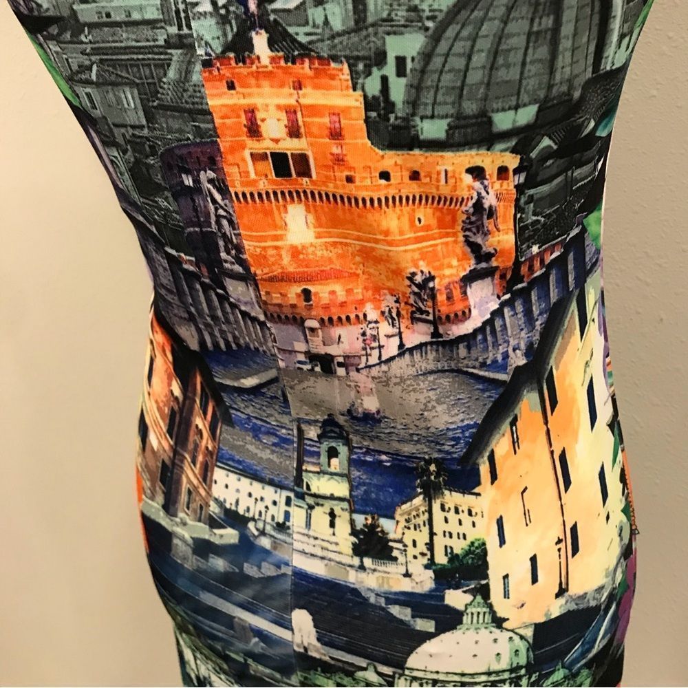 Sleeveless Multicolor Cityscape Bodycon Dress - Picture 8 of 13